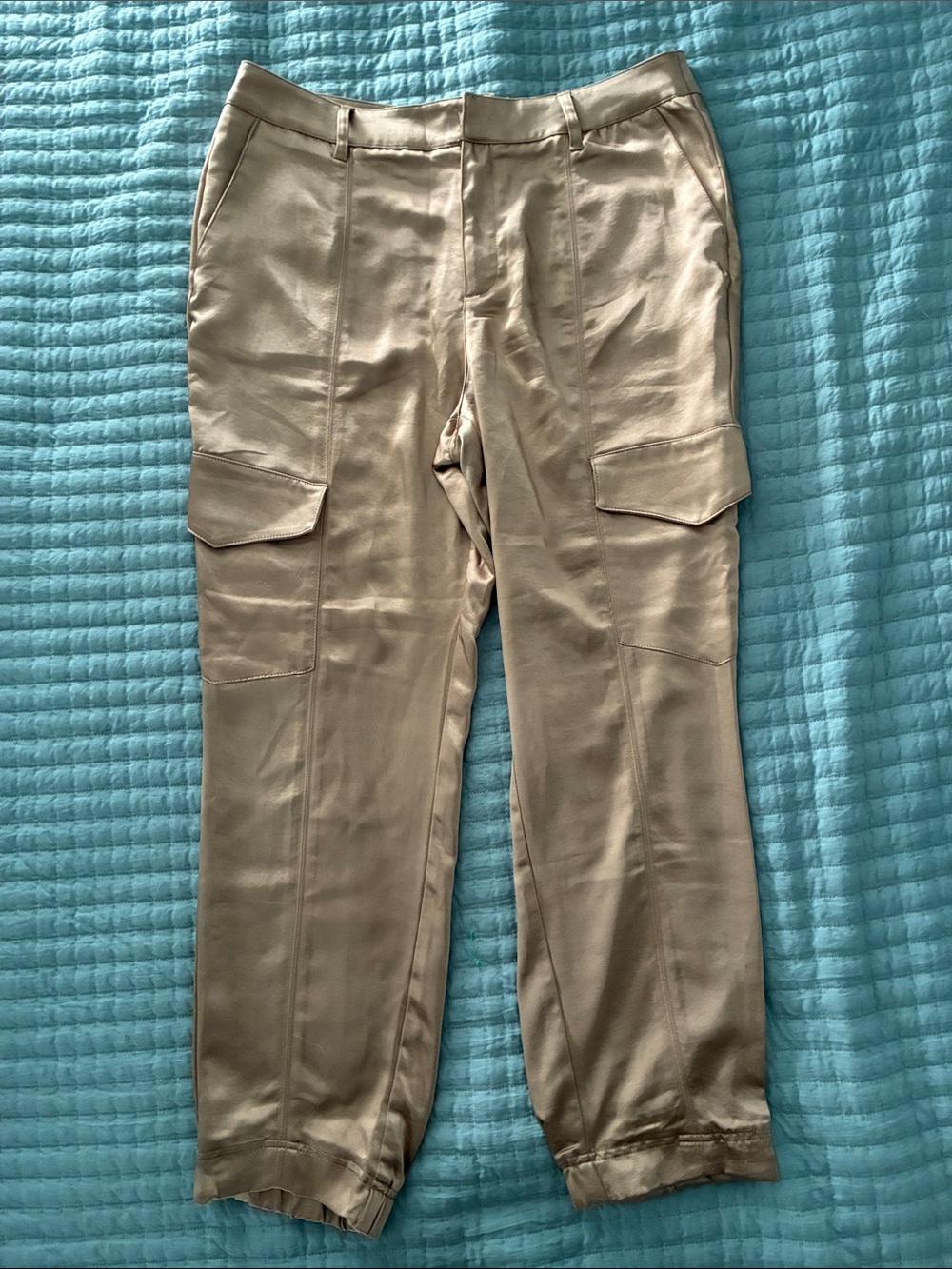 Women's Bronze Silky Cargo Joggers with Elastic Cuff